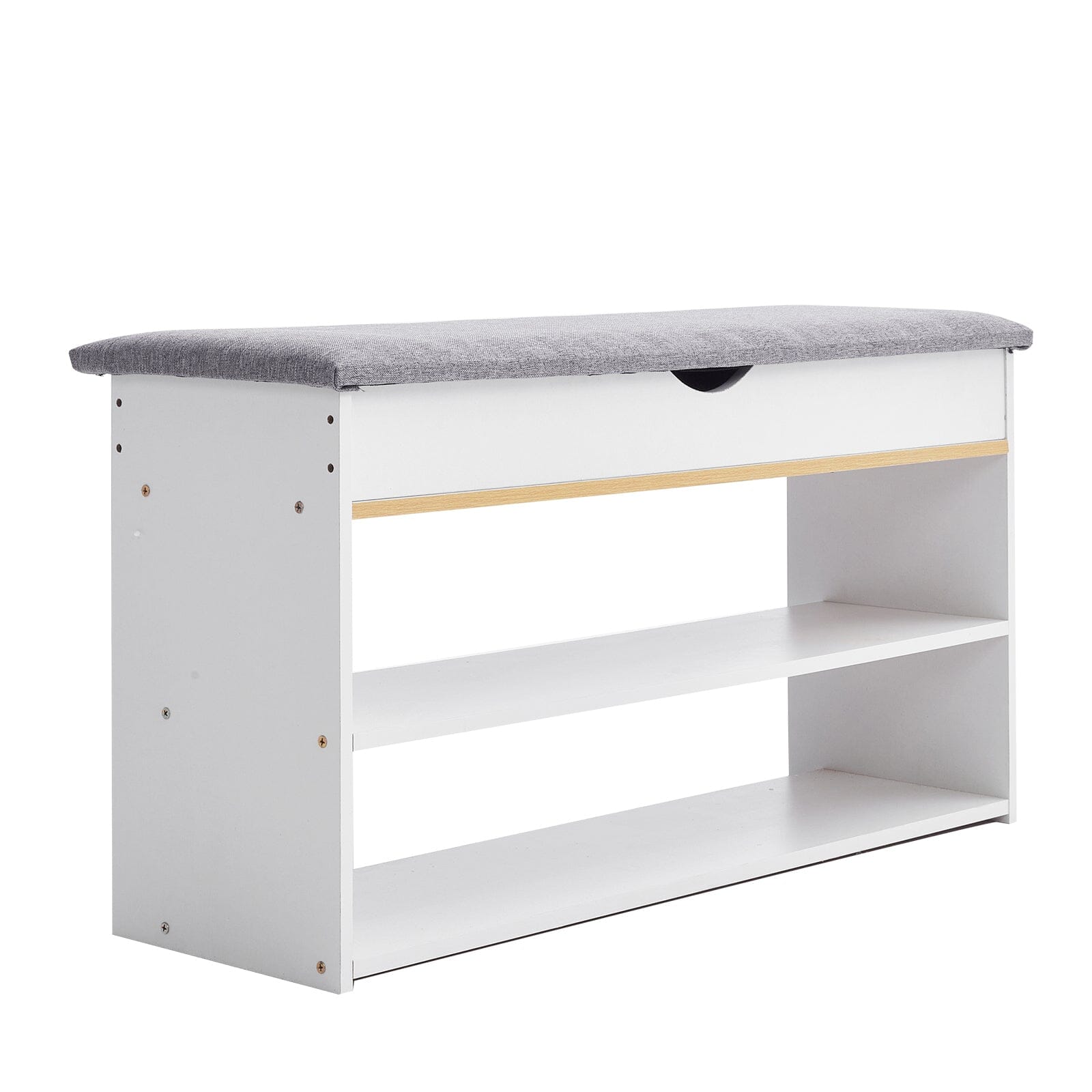Shoe Storage Bench With Flip-Top Cushion & Open Shelves Hallway Organiser Living and Home 