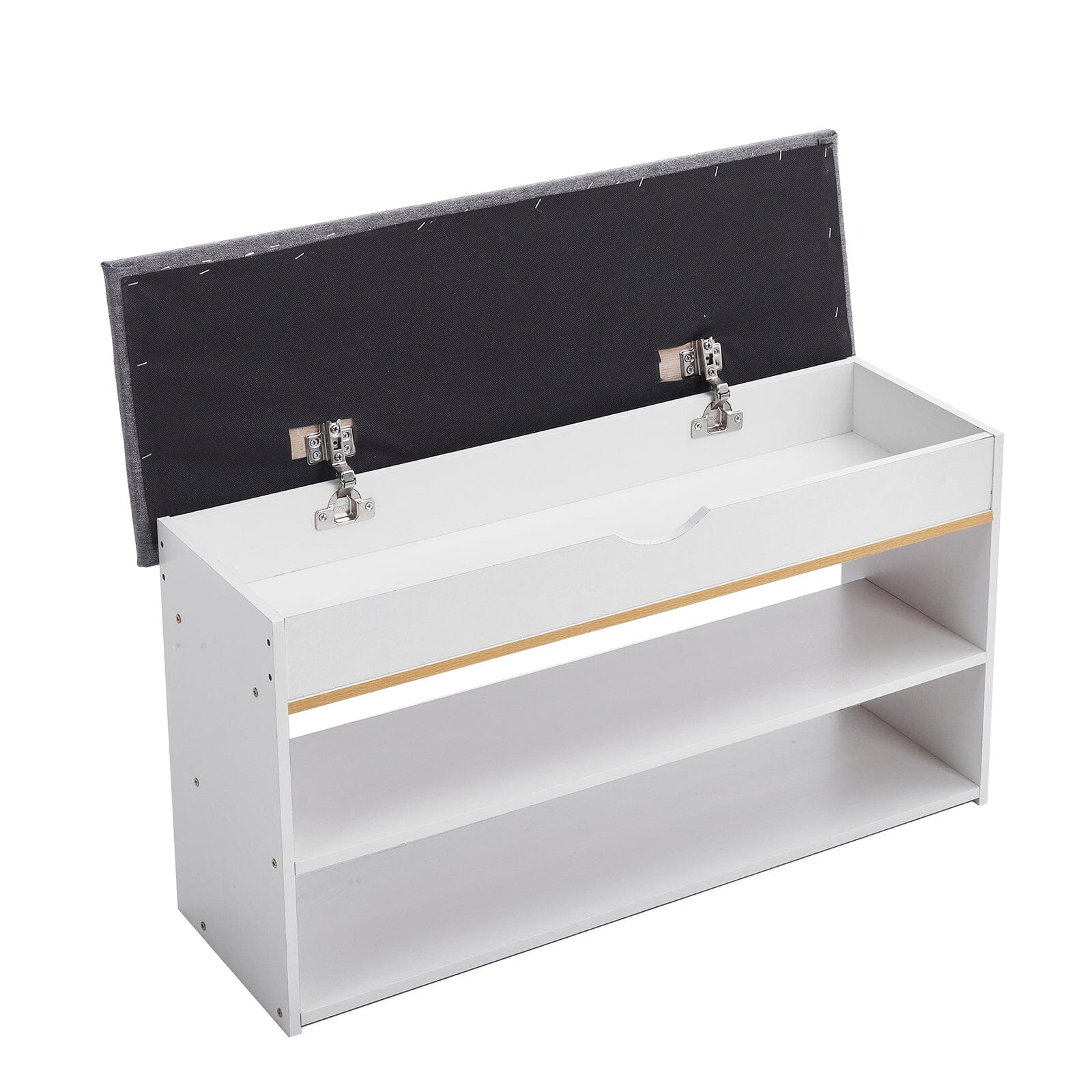 Shoe Storage Bench With Flip-Top Cushion & Open Shelves Hallway Organiser Living and Home 