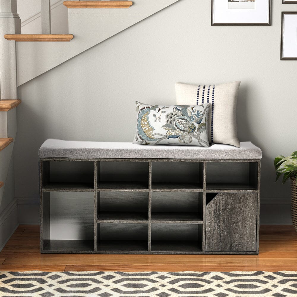 Comfortable Padded Shoe Storage Bench: Organize and Relax in Style Storage Footstools & Benches Living and Home Grey 
