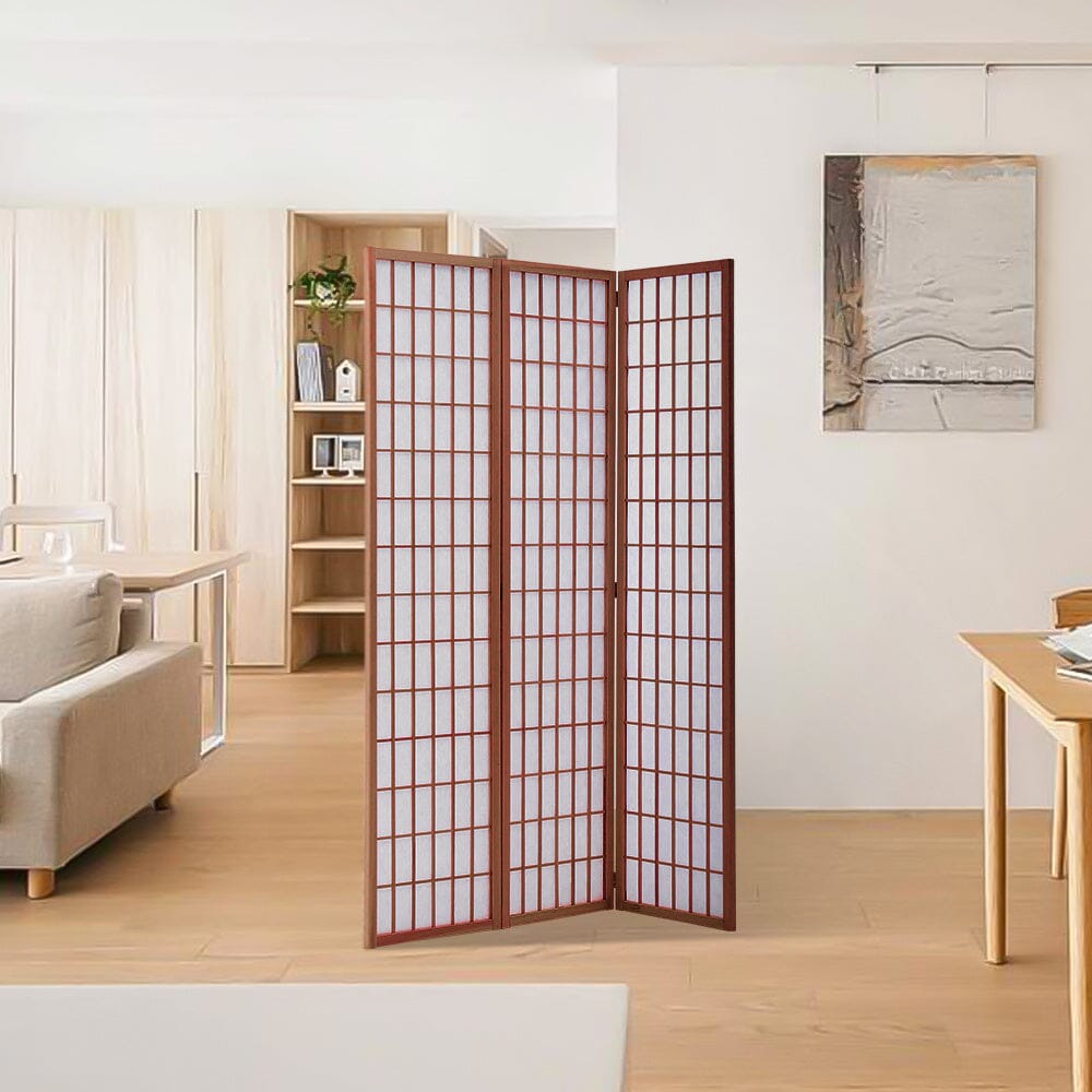 3-Panel Solid Wood Folding Room Divider Screen Coffee Living and Home 