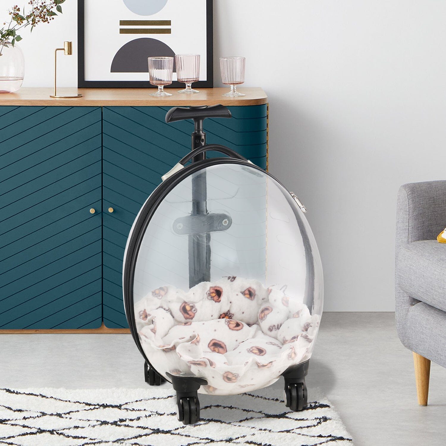 Transparent White Pet Travel Trolley Suitcase Living and Home 