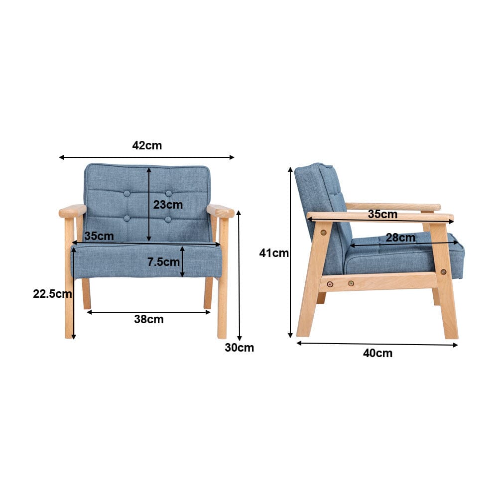 Blue MINI Single Children’s Sofa with Linen Fabric Upholstery Living and Home 