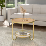 2 Tier Round Glass and Slate Coffee Table Coffee Tables Living and Home Gold 