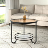 2 Tier Round Glass and Slate Coffee Table Coffee Tables Living and Home Black 