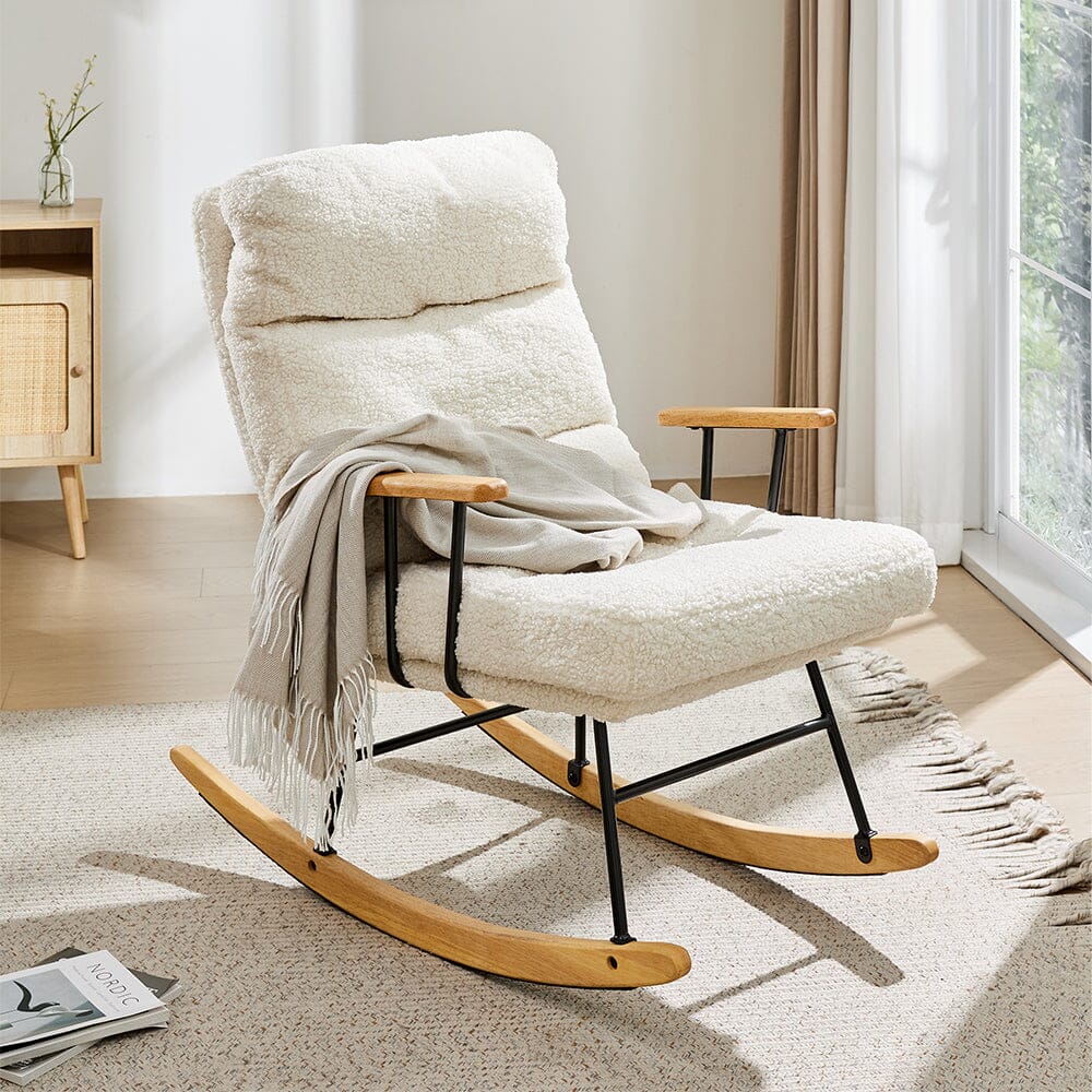 Modern Teddy Fabric Rocking Chair with Wooden Armrests Living and Home 