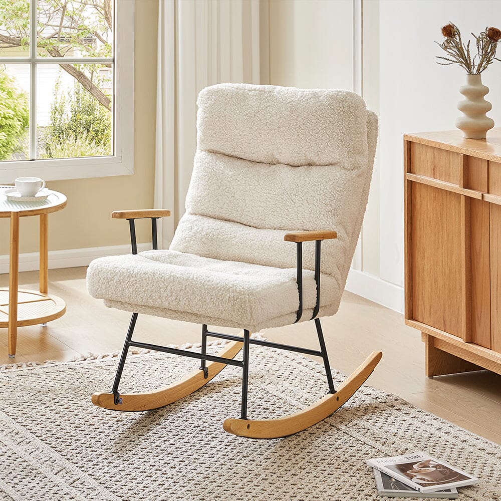 Modern Teddy Fabric Rocking Chair with Wooden Armrests Living and Home 