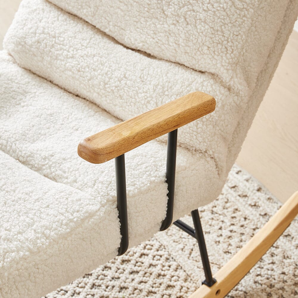 Modern Teddy Fabric Rocking Chair with Wooden Armrests Living and Home 
