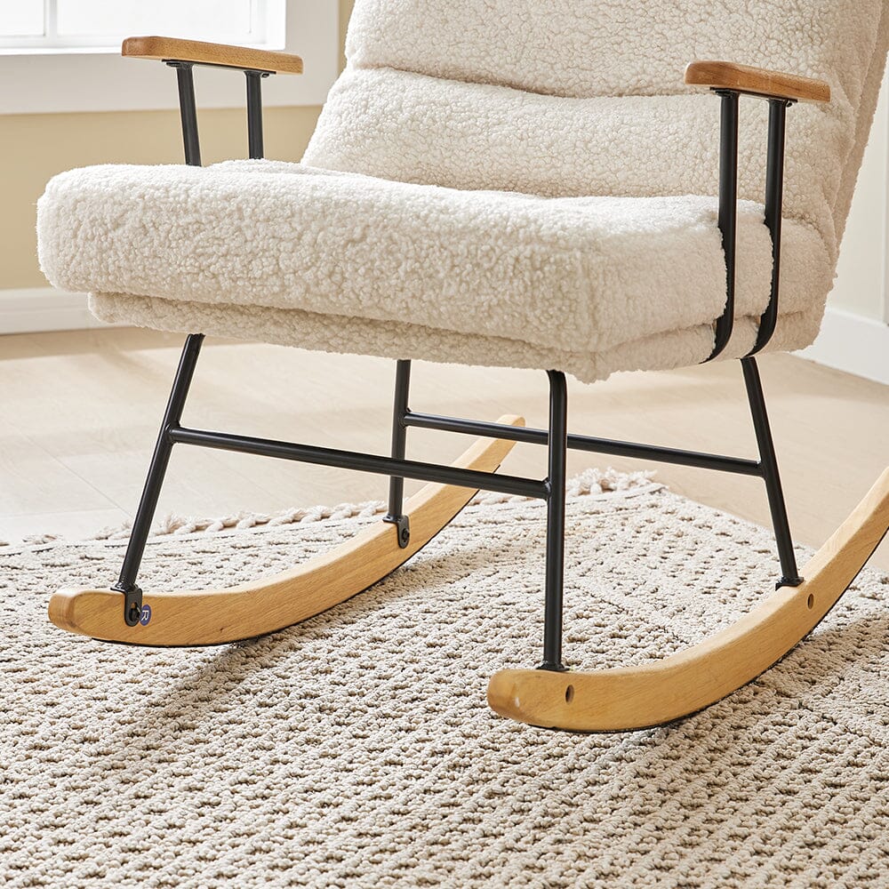 Modern Teddy Fabric Rocking Chair with Wooden Armrests Living and Home 