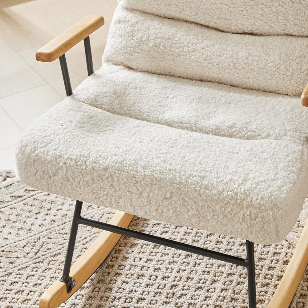 Modern Teddy Fabric Rocking Chair with Wooden Armrests Living and Home 