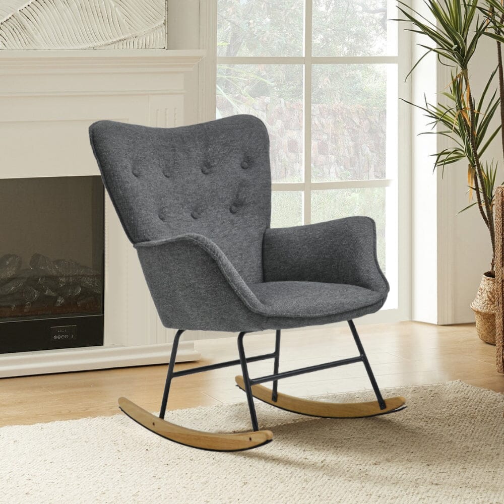 Modern Linen Fabric Rocking Chair with Oak Rocking Legs Living and Home 