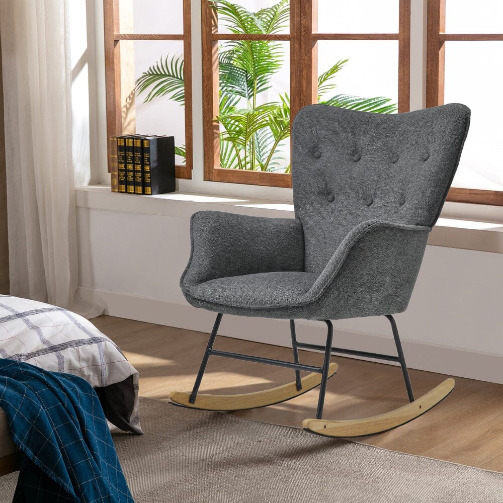 Modern Linen Fabric Rocking Chair with Oak Rocking Legs Living and Home 