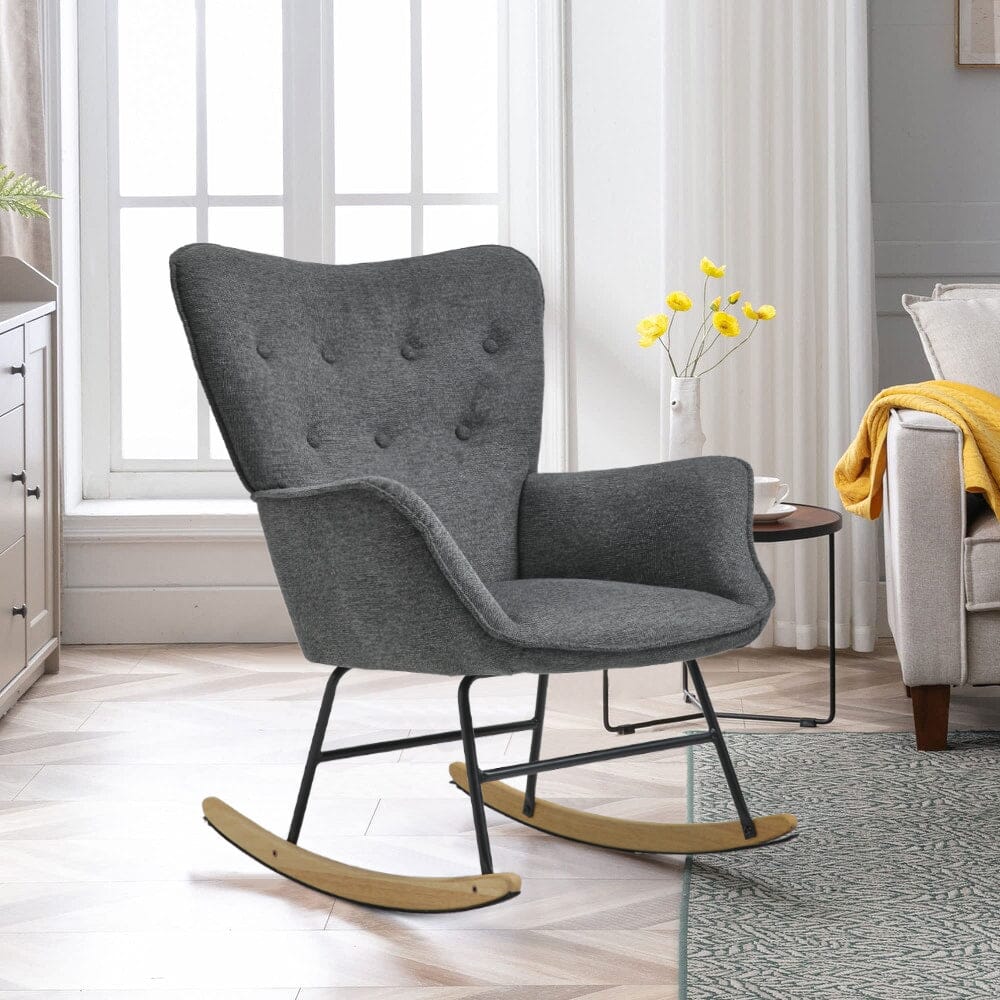 Modern Linen Fabric Rocking Chair with Oak Rocking Legs Living and Home 