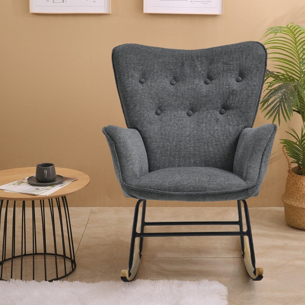 Modern Linen Fabric Rocking Chair with Oak Rocking Legs Living and Home 