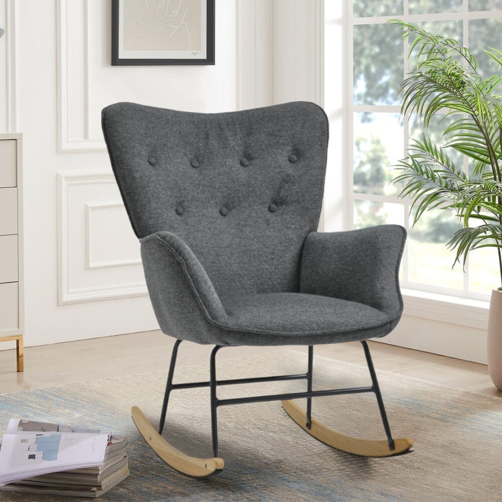 Modern Linen Fabric Rocking Chair with Oak Rocking Legs Living and Home 