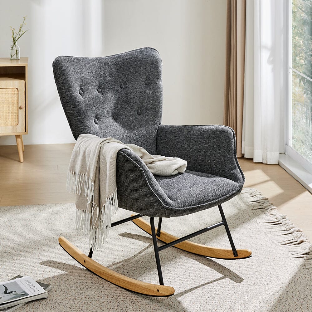Modern Linen Fabric Rocking Chair with Oak Rocking Legs Living and Home 