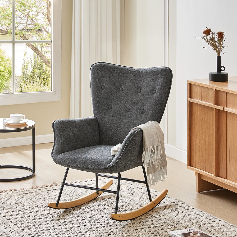 Modern Linen Fabric Rocking Chair with Oak Rocking Legs Living and Home 