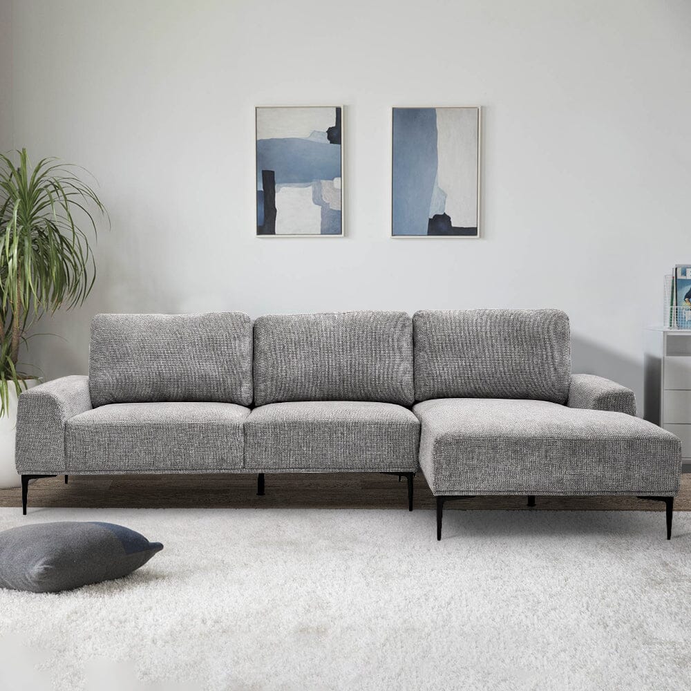 2 Seater Chaise Corner Sofa Light Grey Polyester Wood Frame Spring Cushion Living and Home 