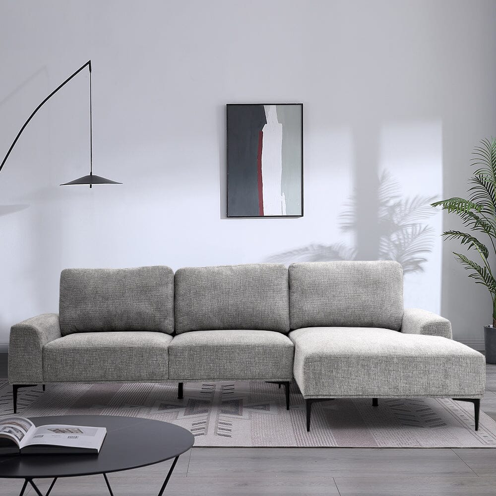 2 Seater Chaise Corner Sofa Light Grey Polyester Wood Frame Spring Cushion Living and Home 