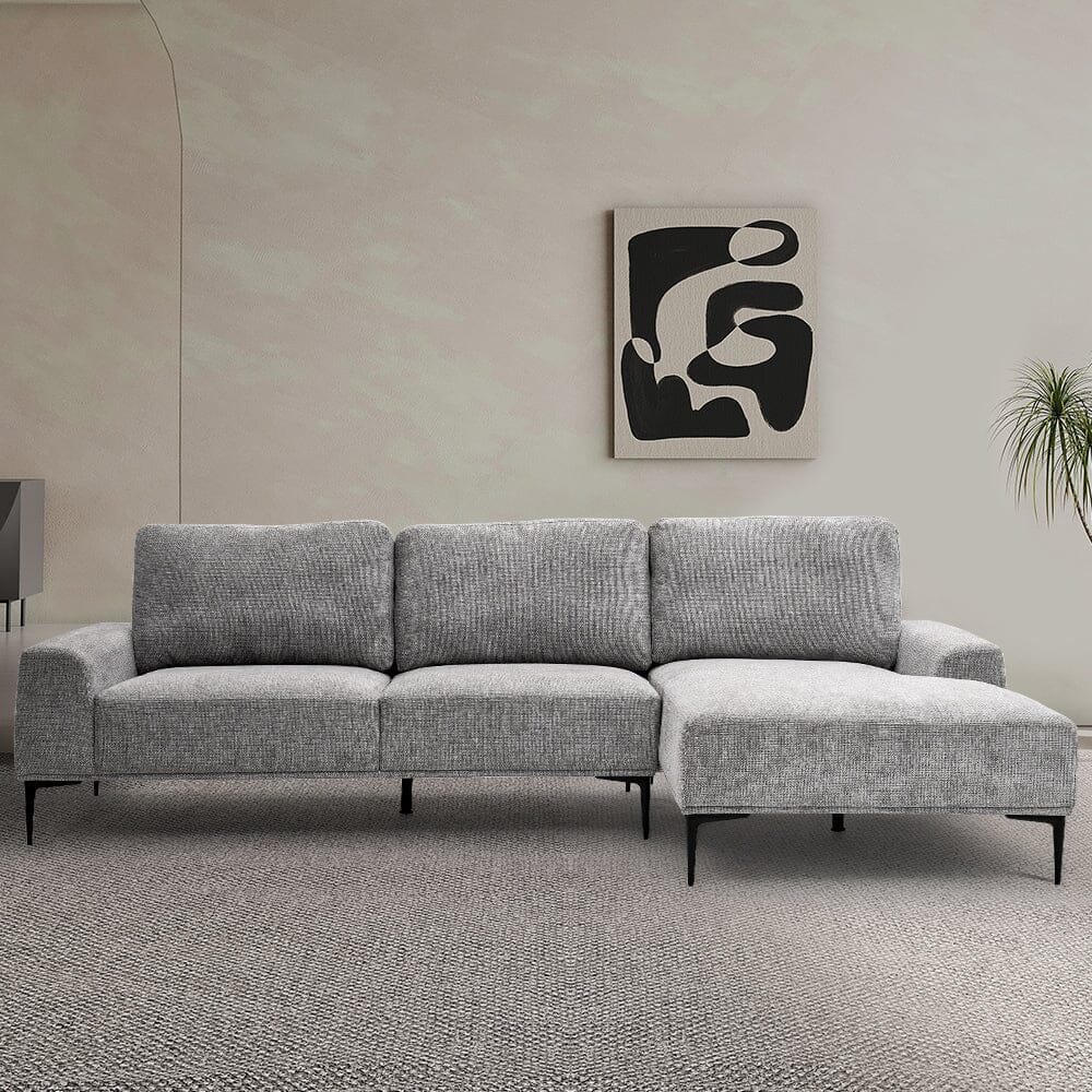 2 Seater Chaise Corner Sofa Light Grey Polyester Wood Frame Spring Cushion Living and Home 