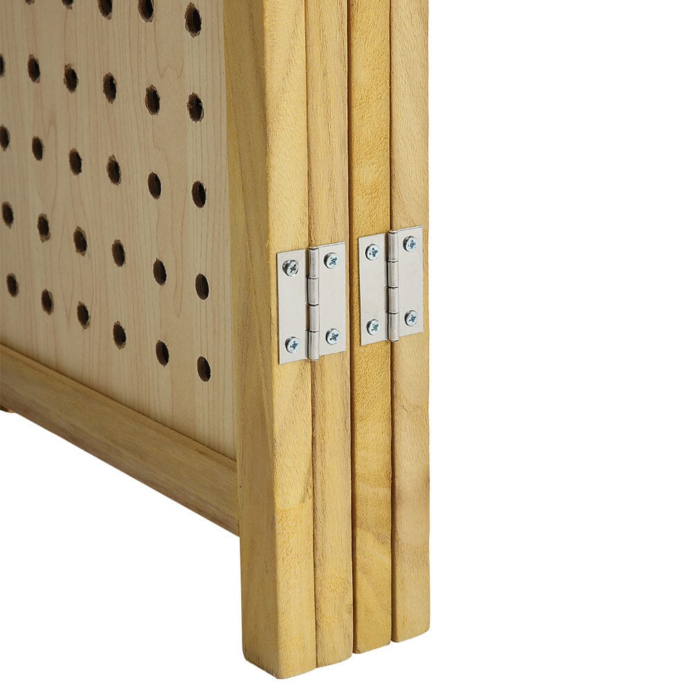 Natural Wood Round-Hole Screen with Four Panels in Paulownia Wood Living and Home 