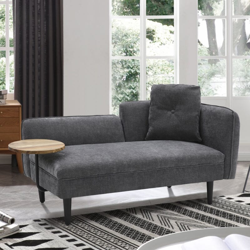 Chaise Lounge with Side Table Grey Fine Linen Oak Legs Wooden Frame Living and Home 