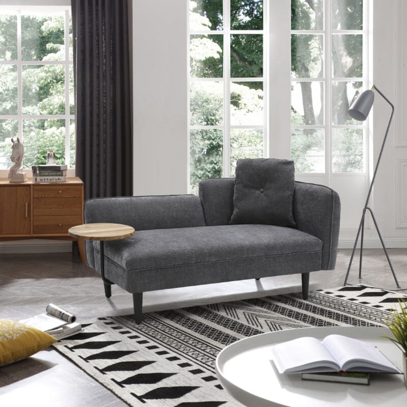 Chaise Lounge with Side Table Grey Fine Linen Oak Legs Wooden Frame Living and Home 