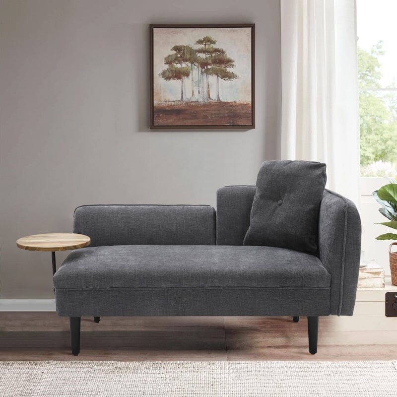 Chaise Lounge with Side Table Grey Fine Linen Oak Legs Wooden Frame Living and Home 