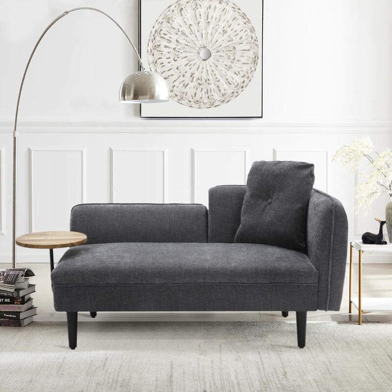 Chaise Lounge with Side Table Grey Fine Linen Oak Legs Wooden Frame Living and Home 
