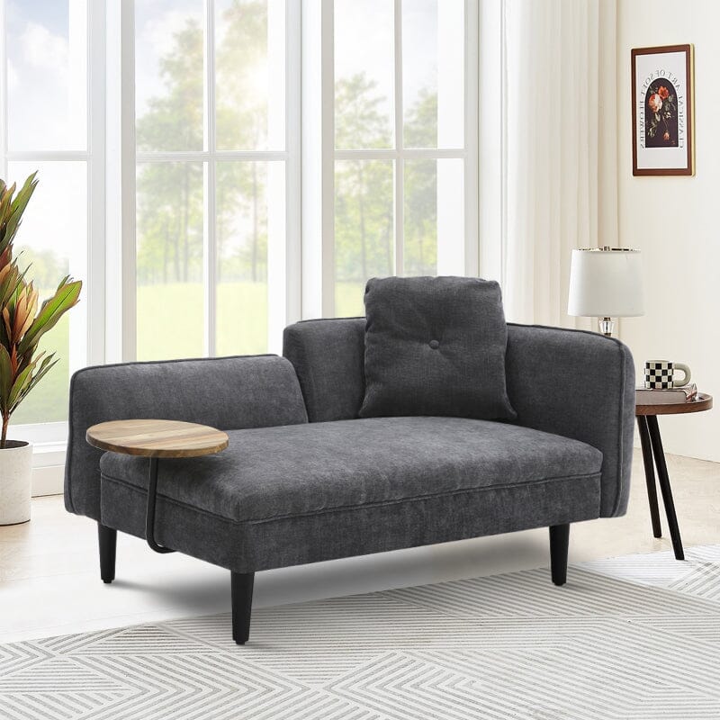 Chaise Lounge with Side Table Grey Fine Linen Oak Legs Wooden Frame Living and Home 