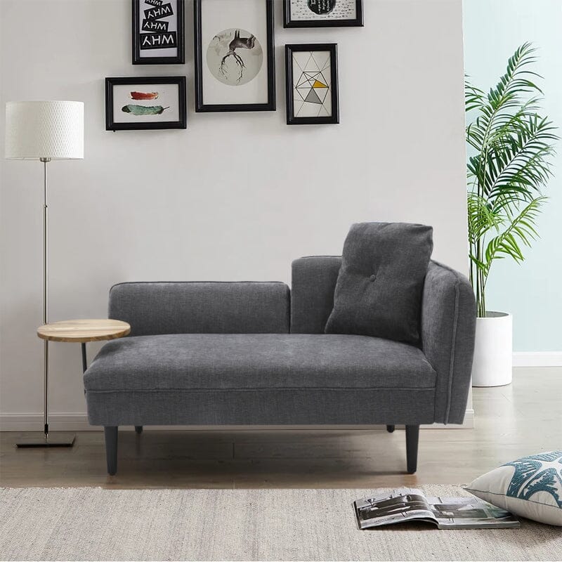 Chaise Lounge with Side Table Grey Fine Linen Oak Legs Wooden Frame Living and Home 