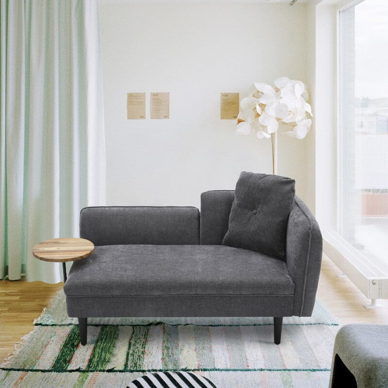 Chaise Lounge with Side Table Grey Fine Linen Oak Legs Wooden Frame Living and Home 