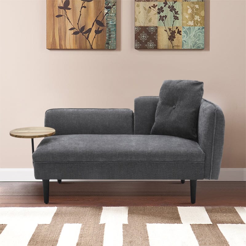 Chaise Lounge with Side Table Grey Fine Linen Oak Legs Wooden Frame Living and Home 