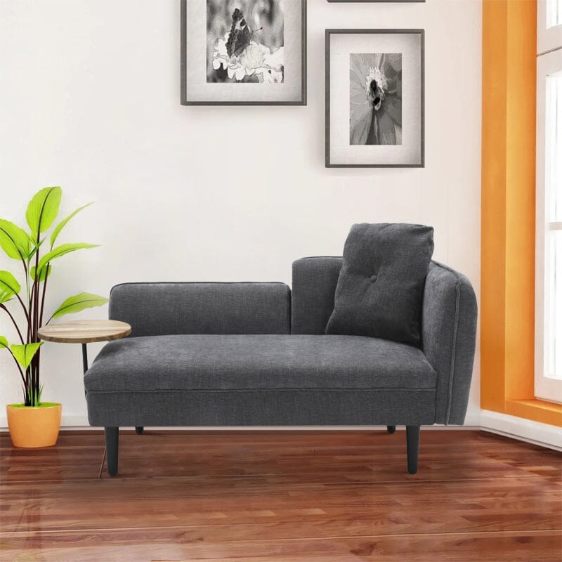 Chaise Lounge with Side Table Grey Fine Linen Oak Legs Wooden Frame Living and Home 