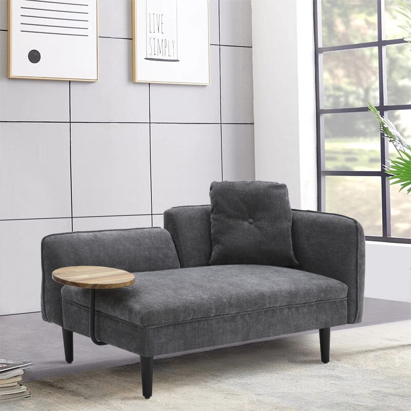 Chaise Lounge with Side Table Grey Fine Linen Oak Legs Wooden Frame Living and Home 