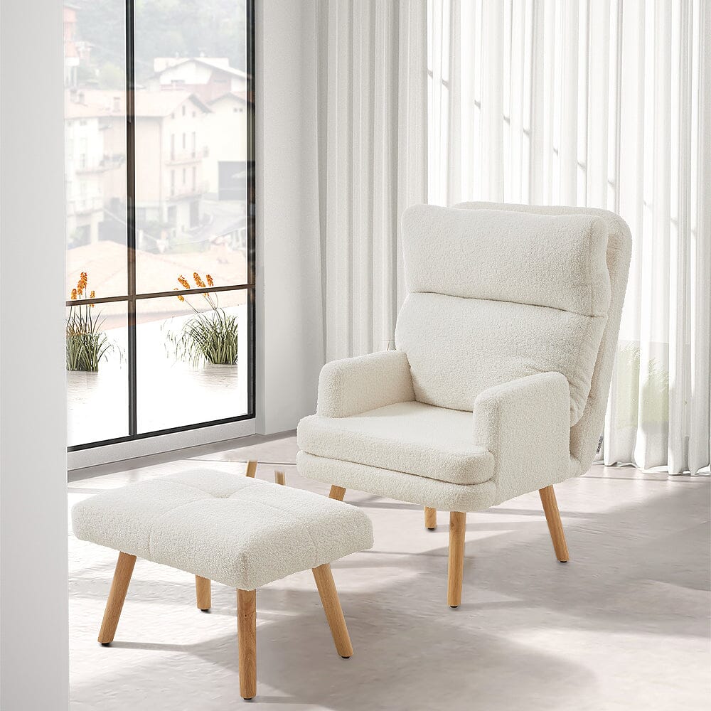 Wooden Legs Velvet Armchair Chair with Footrest Armchair Living and Home 