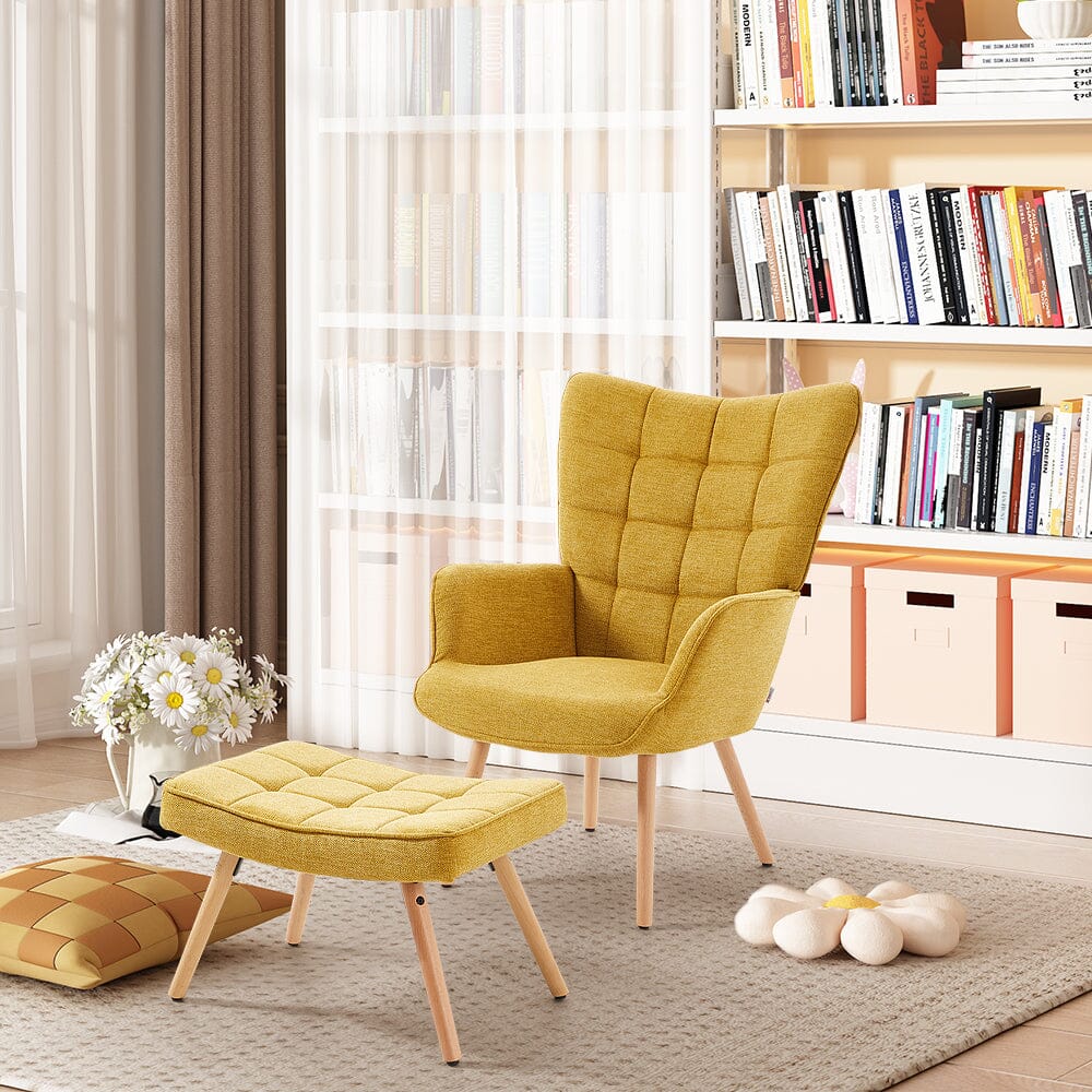 Mustard Linen Accent Chair with Ottoman Living and Home 