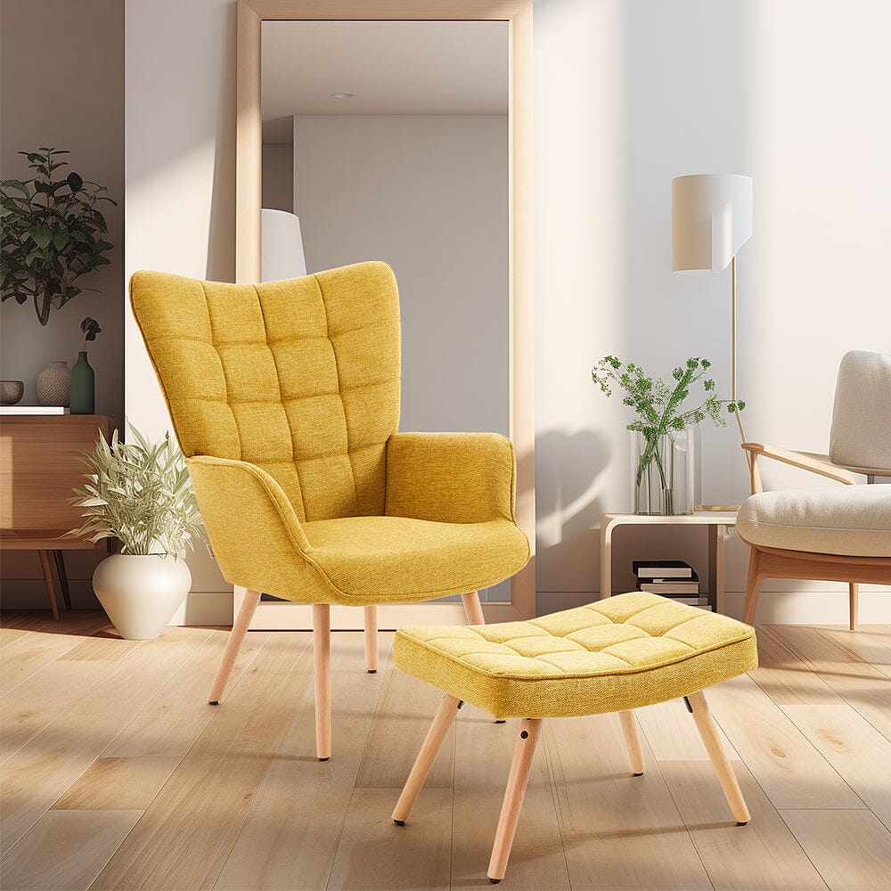Mustard Linen Accent Chair with Ottoman Living and Home 