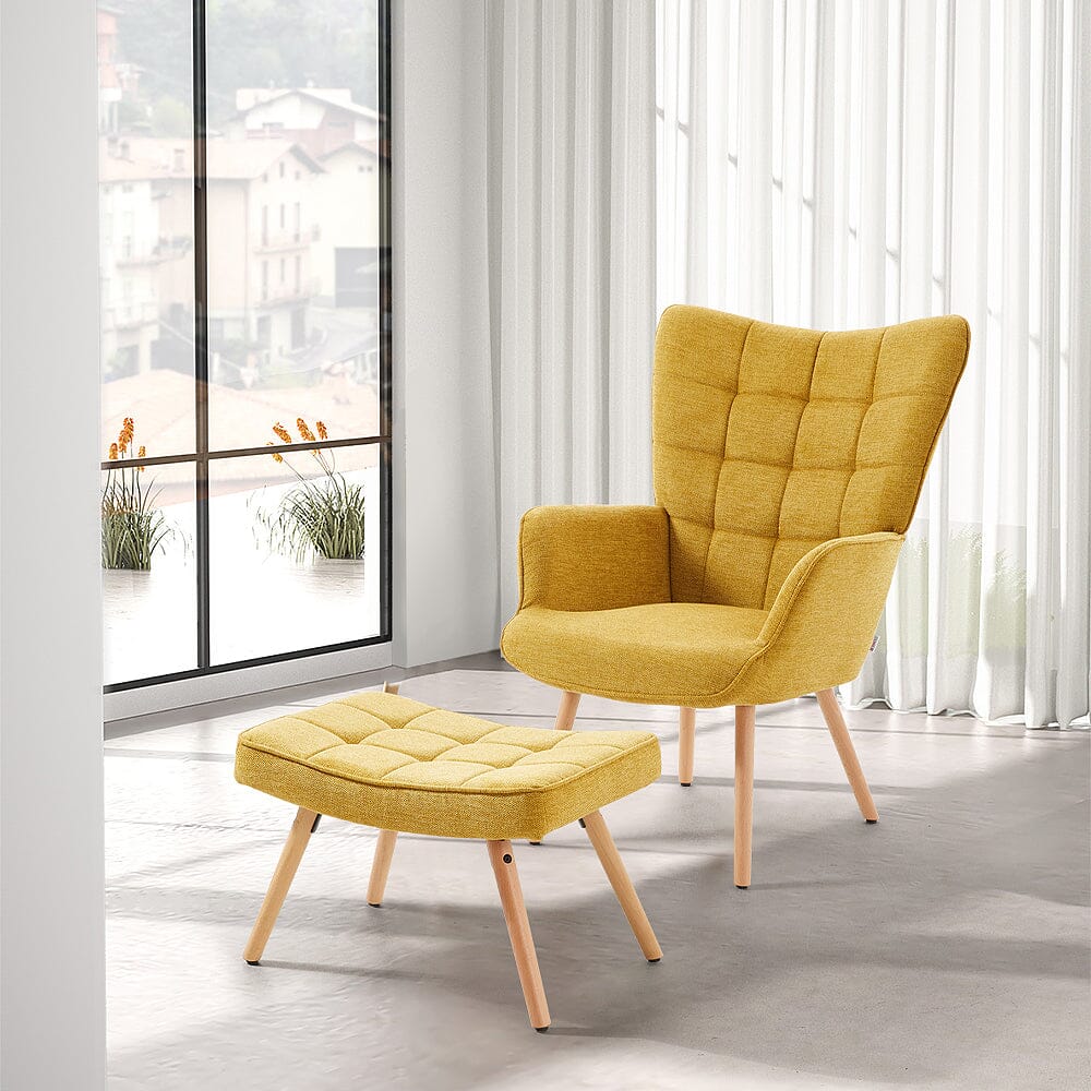 Mustard Linen Accent Chair with Ottoman Living and Home 