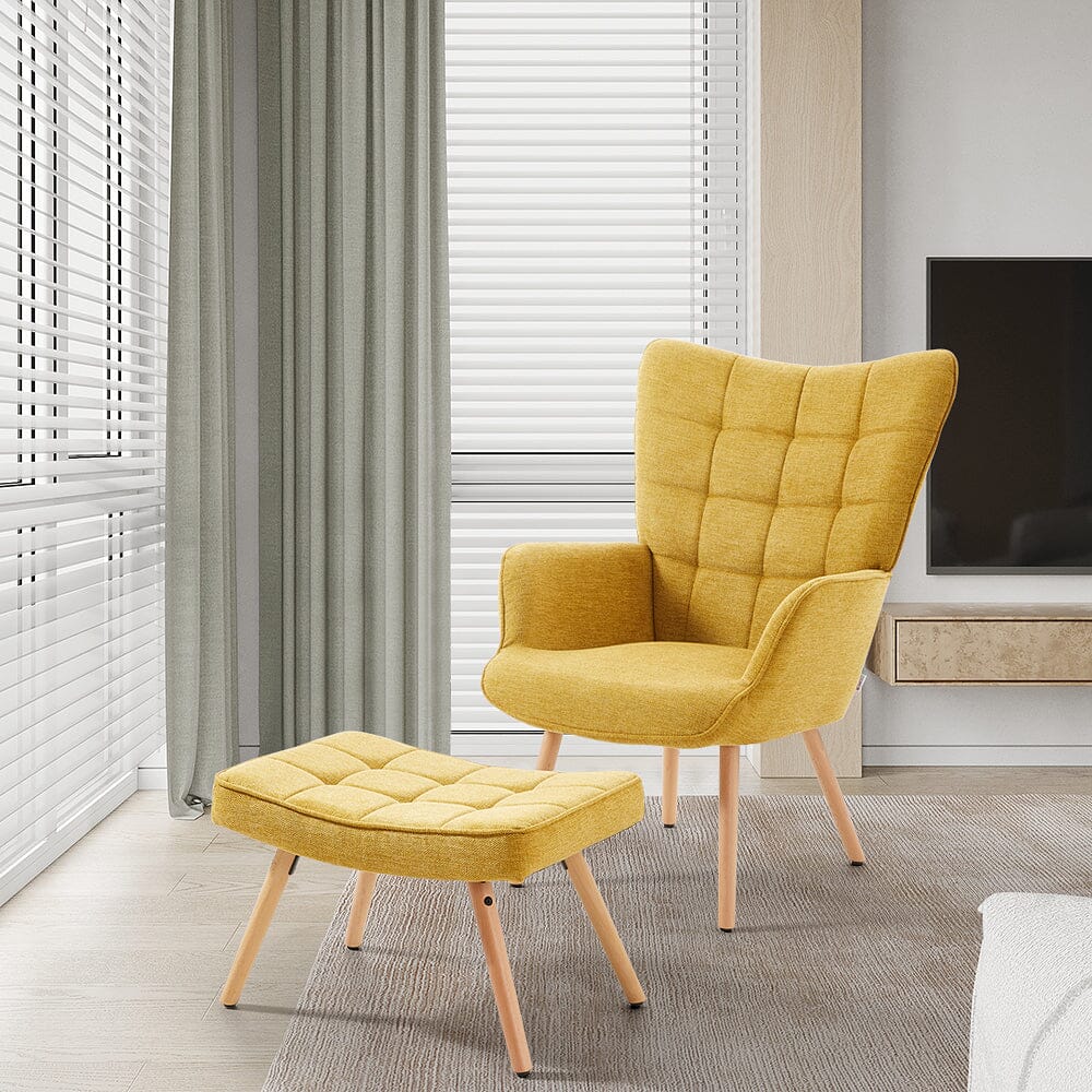 Mustard Linen Accent Chair with Ottoman Living and Home 