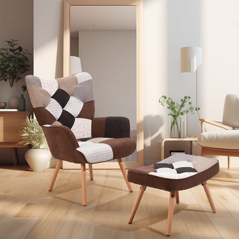 Patchwork Accent Chair with Ottoman Living and Home 