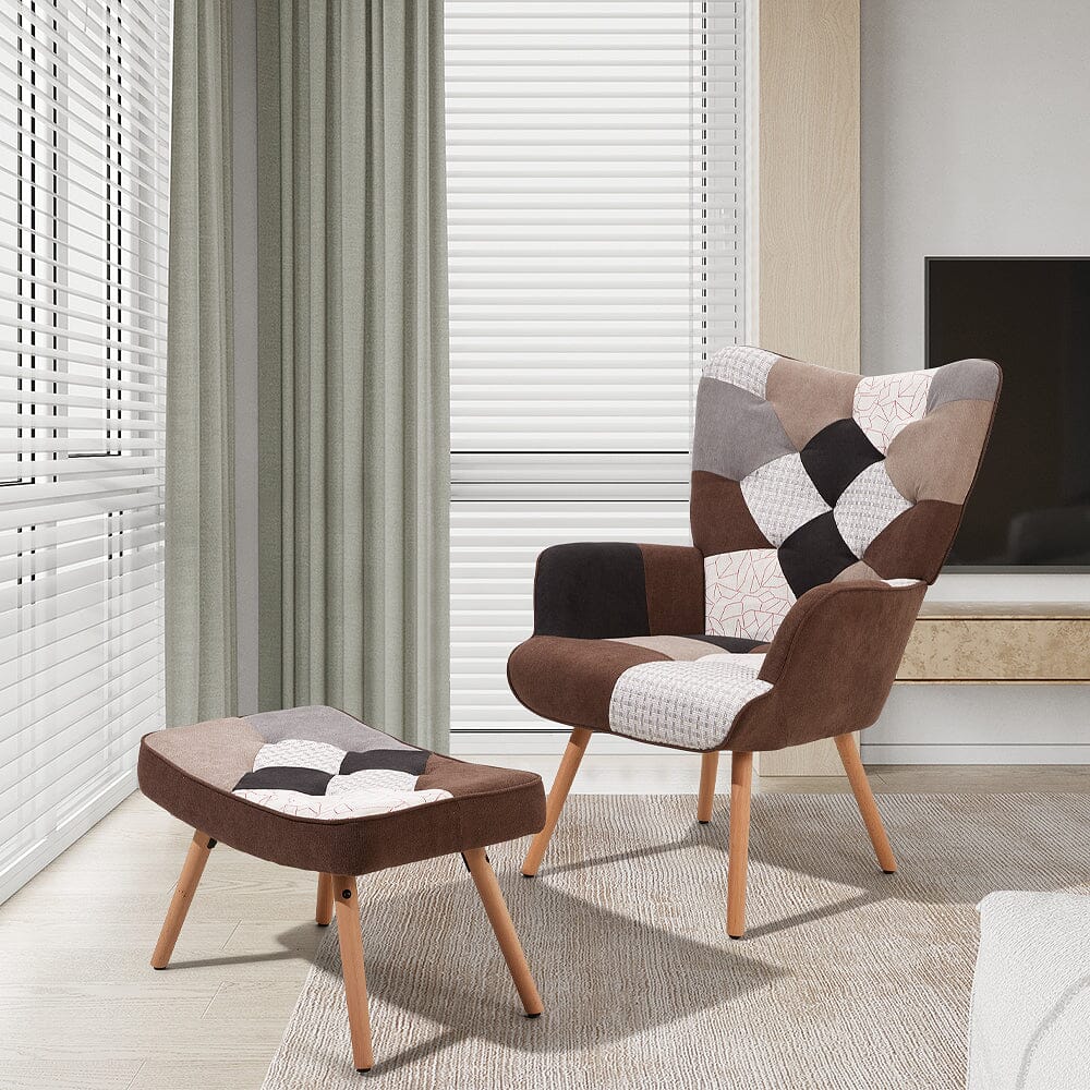 Patchwork Accent Chair with Ottoman Living and Home Black & Coffee 