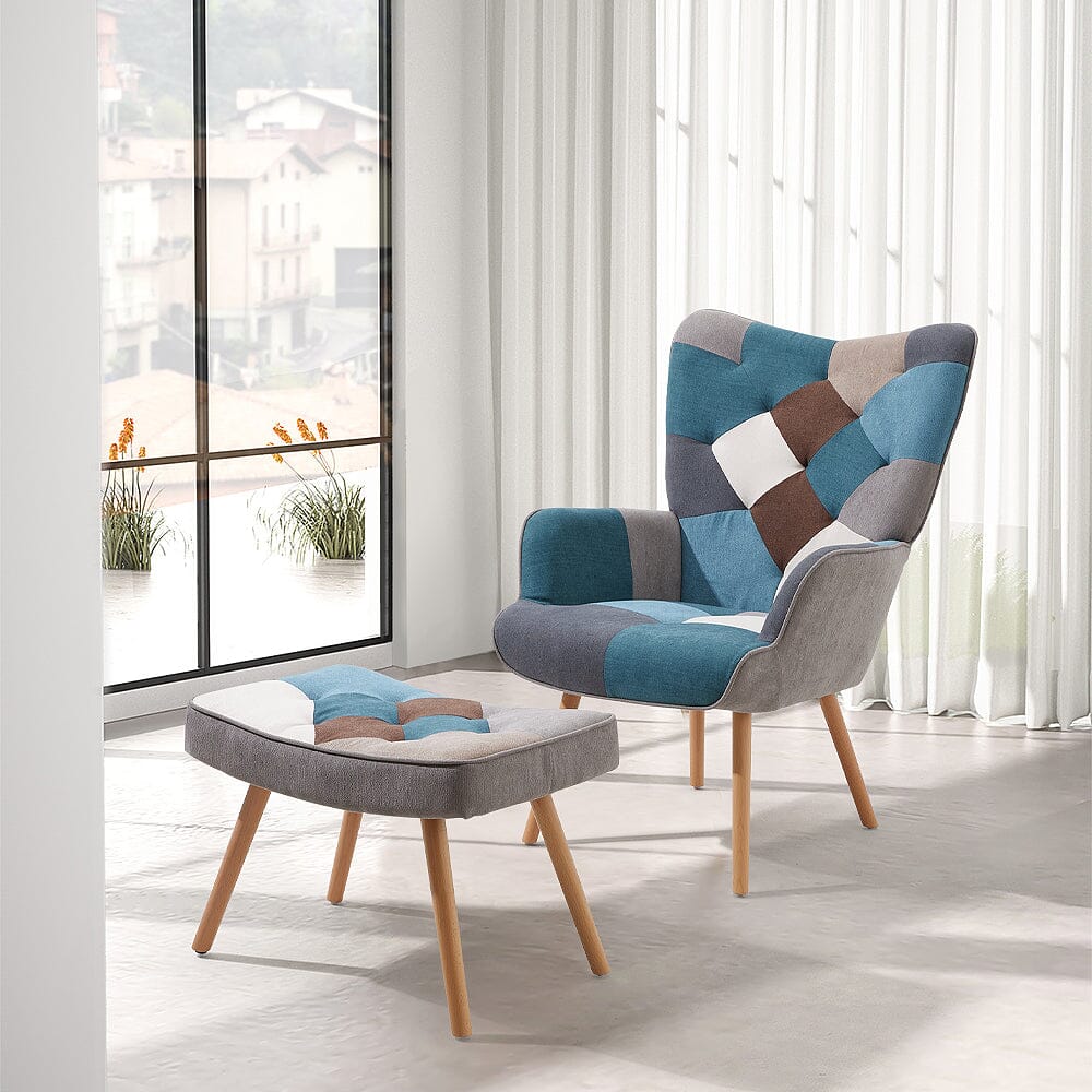 Patchwork Accent Chair with Ottoman Living and Home 