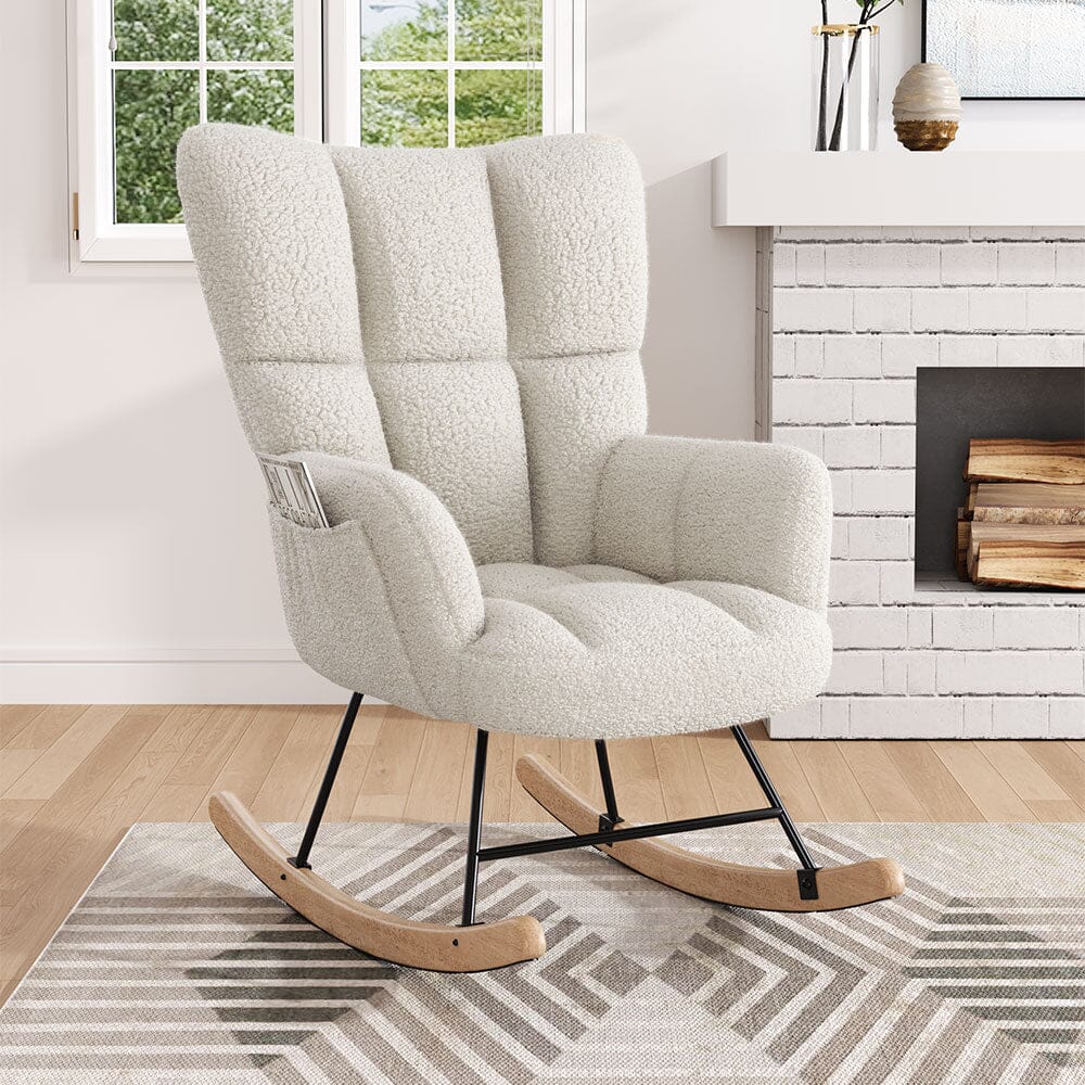 Modern Teddy Fabric Rocking Chair with Side Pocket Living and Home 