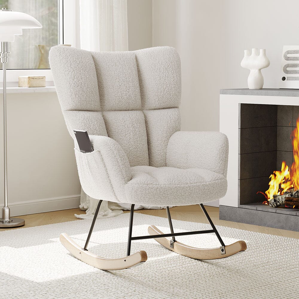 Modern Teddy Fabric Rocking Chair with Side Pocket Living and Home 