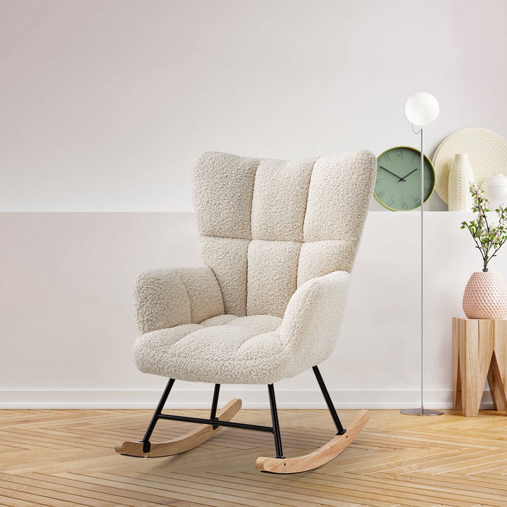 Modern Teddy Fabric Rocking Chair with Side Pocket Living and Home 