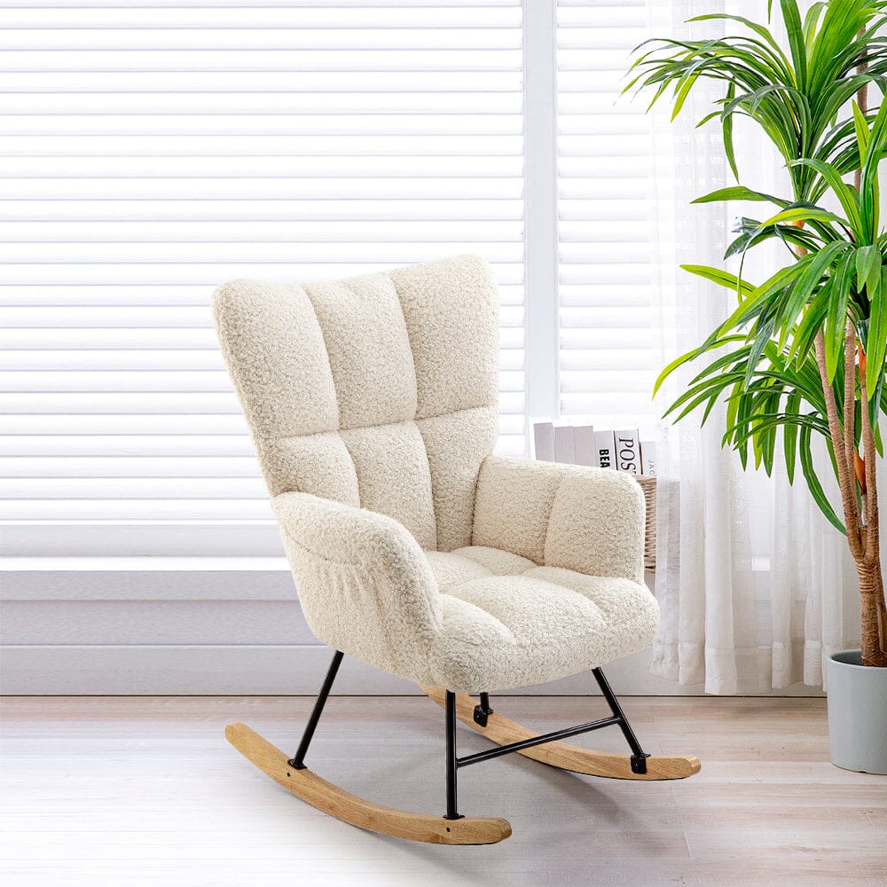 Modern Teddy Fabric Rocking Chair with Side Pocket Living and Home 