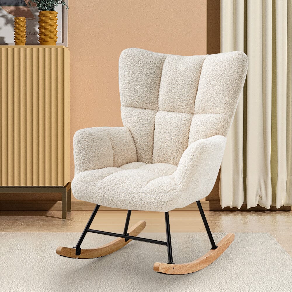 Modern Teddy Fabric Rocking Chair with Side Pocket Living and Home 