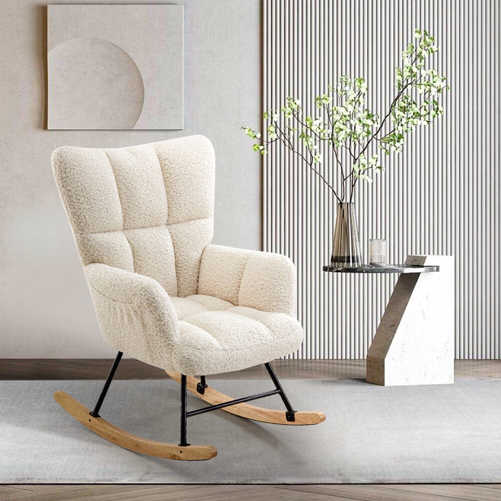Modern Teddy Fabric Rocking Chair with Side Pocket Living and Home 