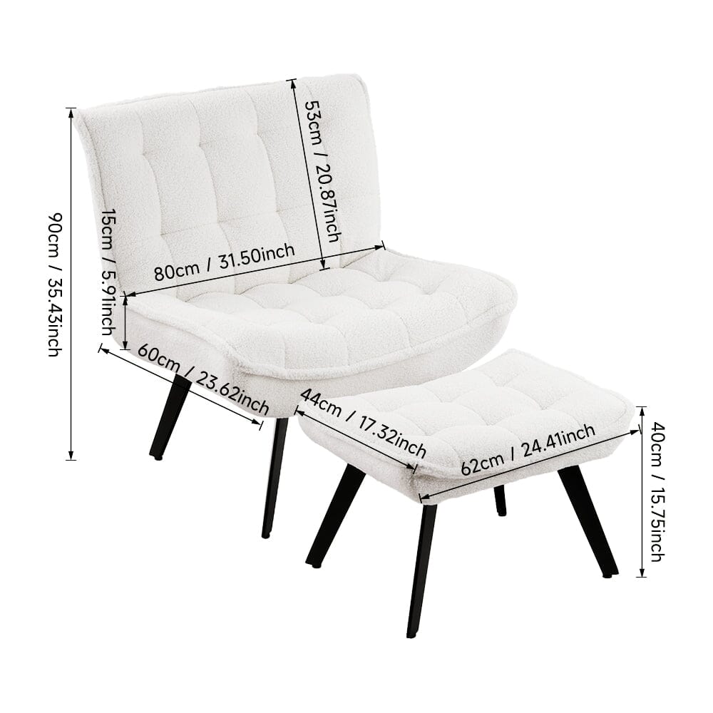Cloud-Soft Teddy Fleece Accent Chair with Ottoman – Tufted Relaxation Set Living and Home 