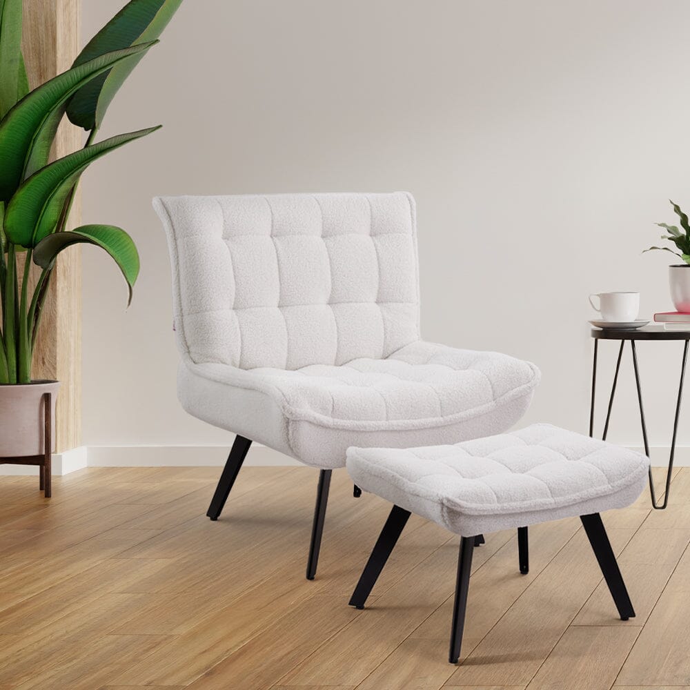 Cloud-Soft Teddy Fleece Accent Chair with Ottoman – Tufted Relaxation Set Living and Home 